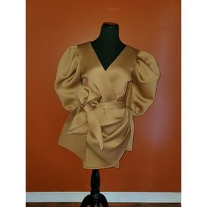 Puff Sleeve Faux Wrap Dress